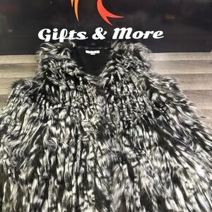 Via Spiga Black and White Faux Fur Vest XL